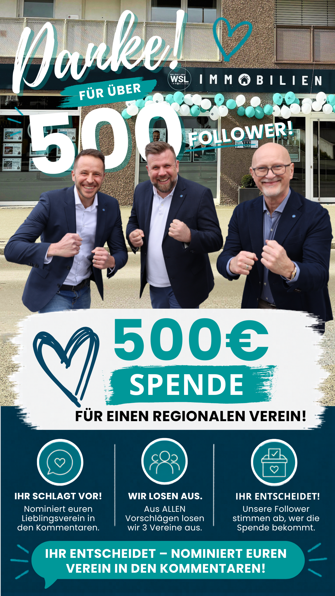 Foto WSL-Immobilien spendet 500 EUR an einen regionalen Verein.
