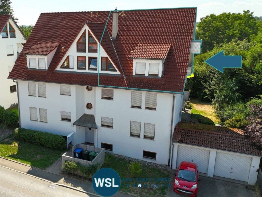 Luftbild mit Pfeil Dachgeschosswohnung Kusterdingen