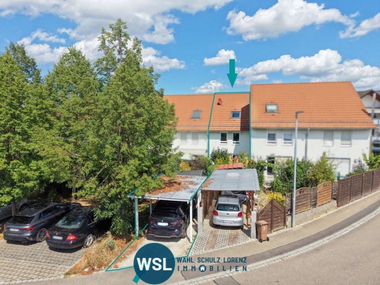 Ansicht S�d/West, Gartenseite Wendlingen am Neckar Reihenmittelhaus Reserviert: Wendlingen-Unterboihingen: Familienfreundliches Reihenhaus am Ortsrand mit S�d/West-Garten & Carport
