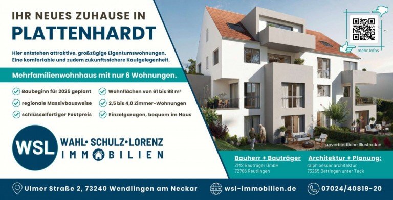 Projektbanner Filderstadt Mehrfamilienhaus VORANK�NDIGUNG / NEUBAUVOHABEN in 70794 Filderstadt-Plattenhardt, Finkenstra�e