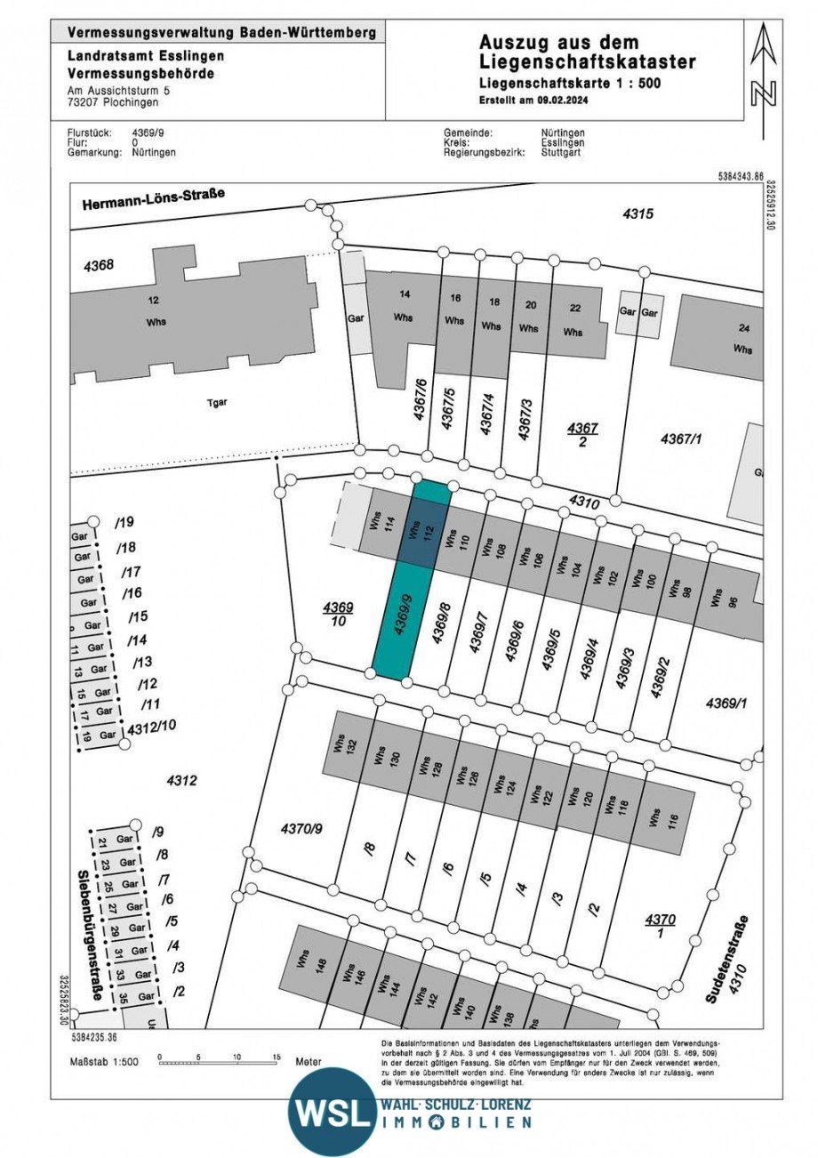 LRA_ES Liegenschaftskarte_Haus Reihenmittelhaus N�rtingen