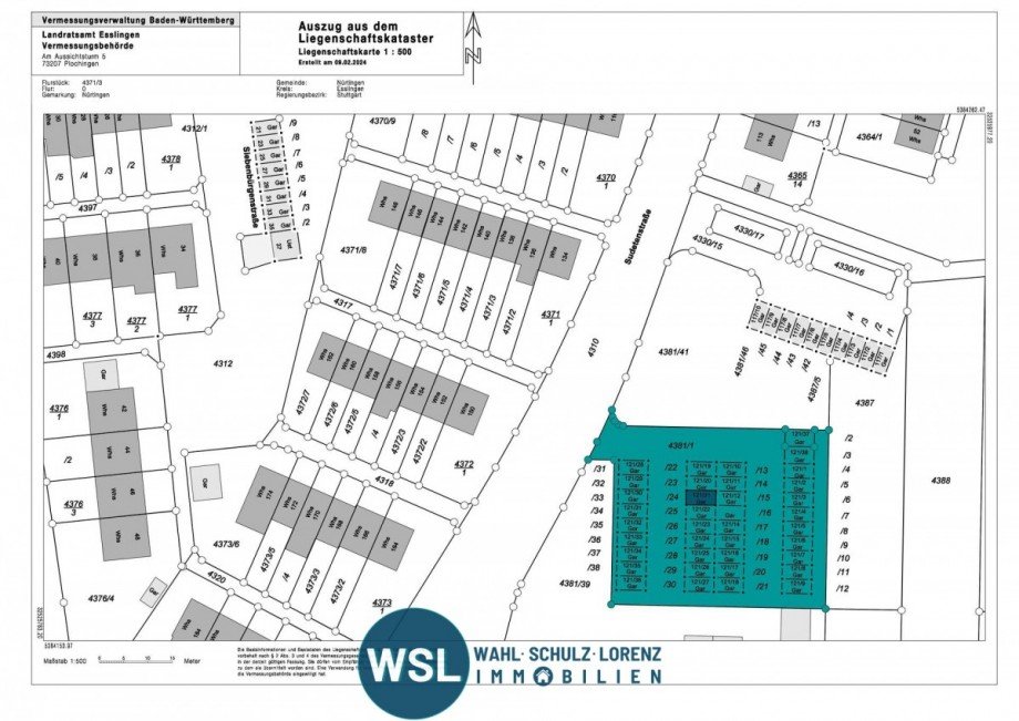 LRA_ES Liegenschaftskarte_Garage Reihenmittelhaus N�rtingen